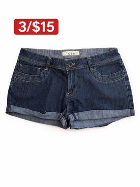 OTB Denim Shorts Size 9 Mid Rise Cuffed Dark Wash Stretch